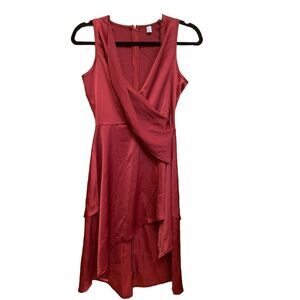YH Women's Burgundy Maroon Sleeveless V Neckline  High-low Dress  Size S